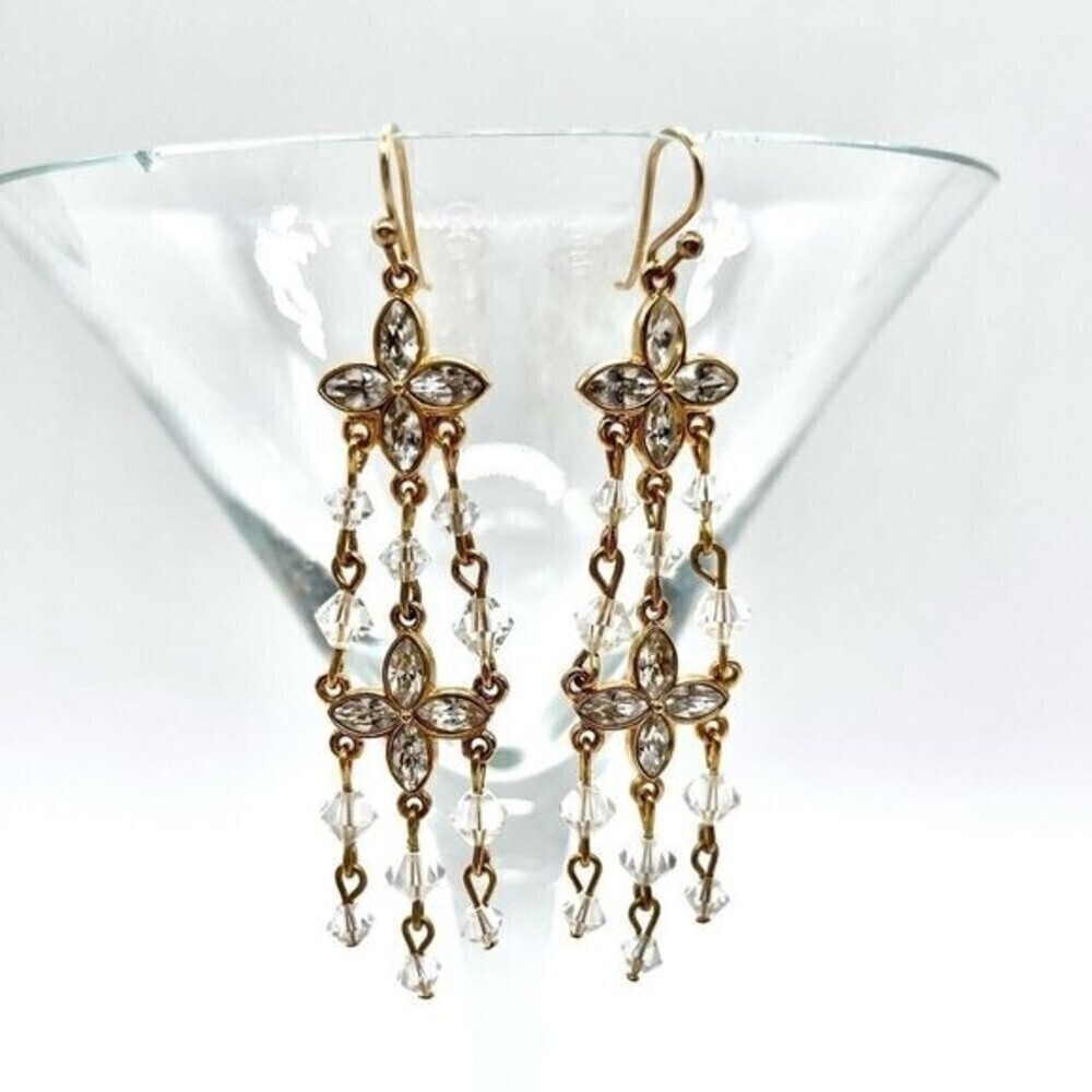 Crystal Chandelier Earrings on Gold Tone